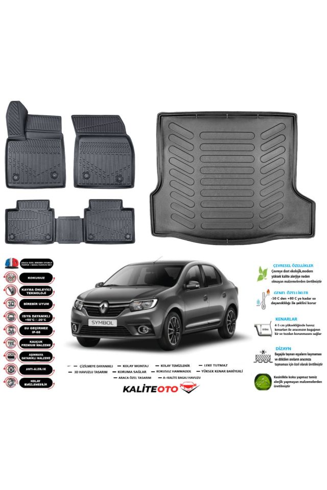 Renault Symbol  2013 Model Esnek Bagaj Havuzu Araca Özel Siyah Paspas Takımı