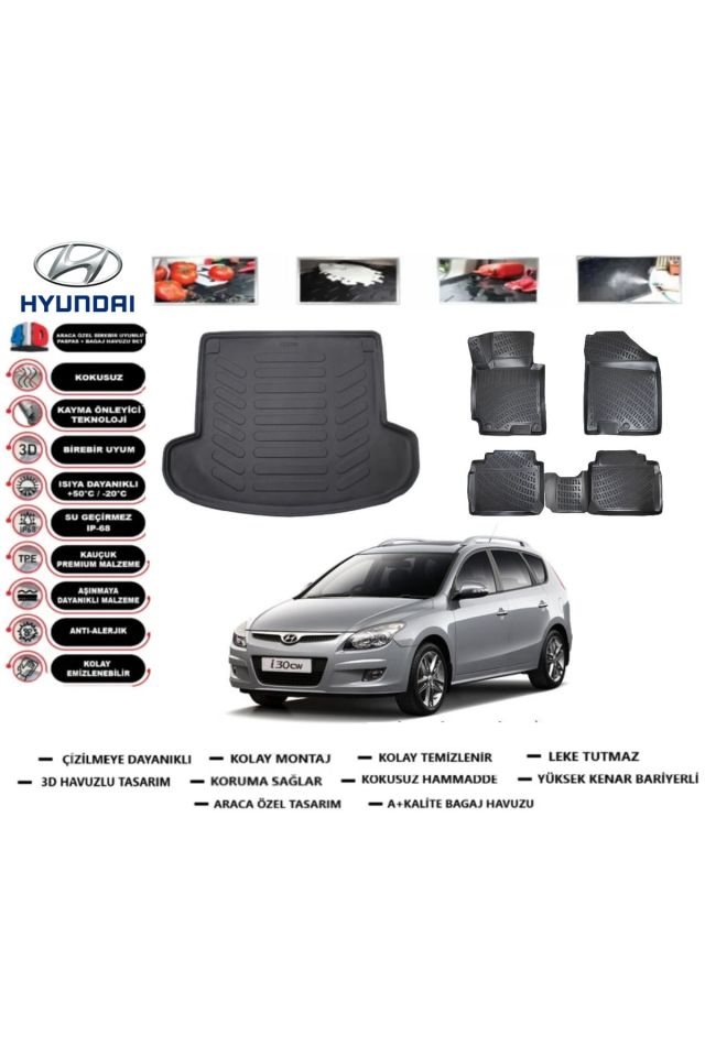 Hyundai i30 SW 2006 Model Bagaj Havuzu Araca Özel Paspas Takımı Flex