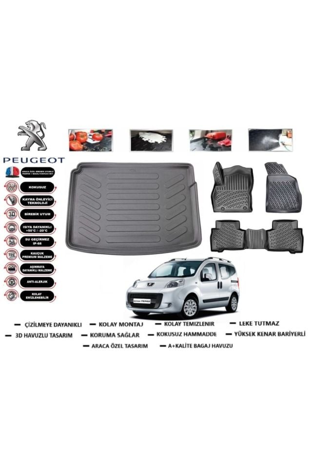 Peugeot Bipper 2012 Model Bagaj Havuzu Araca Özel Paspas Takımı Prrox