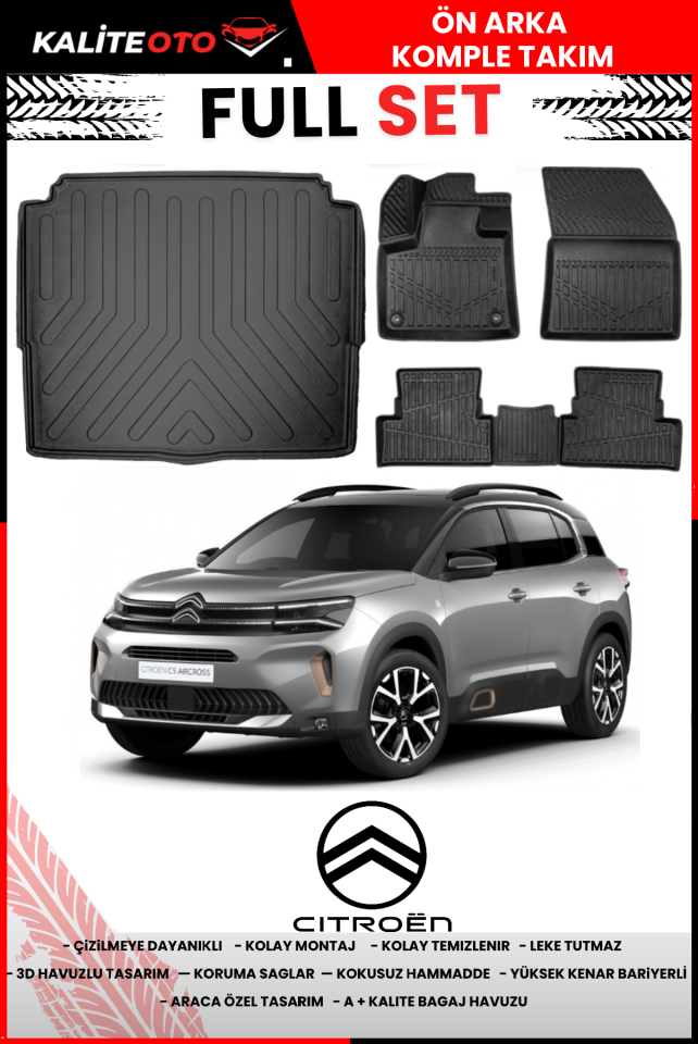 Citroen C5 Aircross 2017 Ve Sonrası 3D Alt Bagaj Havuzu+4D Havuzlu Paspas Setiii