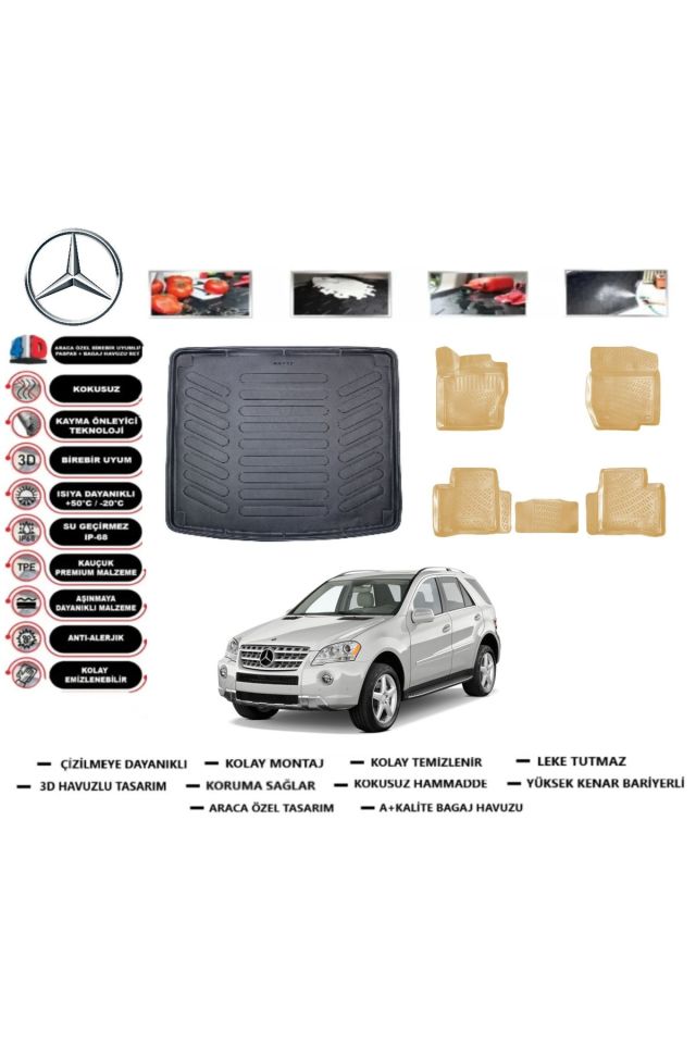 Mercedes ML W164 2009 Model Bagaj Havuzu(paspası)+Araca Özel Bej Paspas Takımı Flex