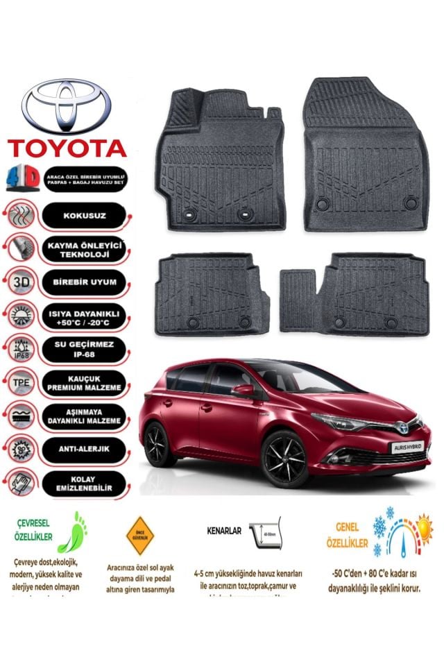 Toyota Auris 2015 Model 4D Araca Özel Havuzlu Paspas Takımı