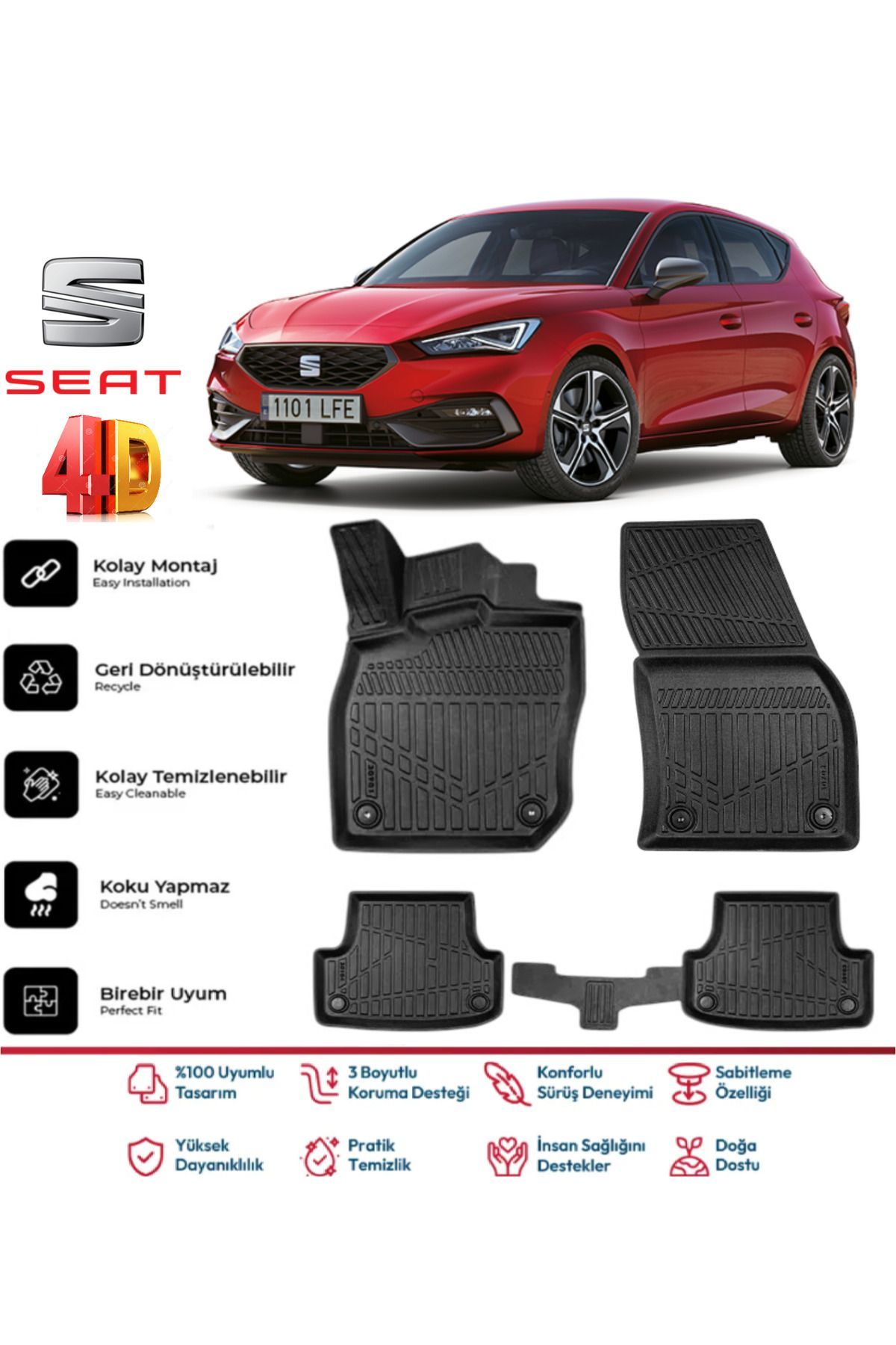 Seat Leon 2022 Model 4D Havuzlu Paspas