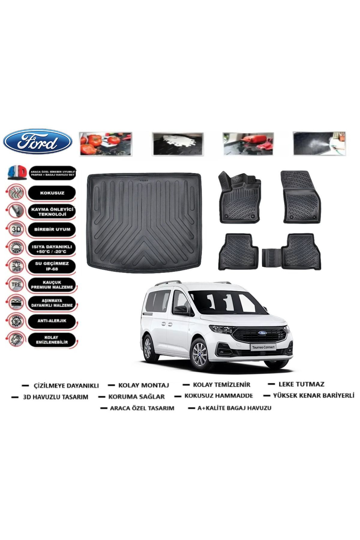 Ford Tourneo Connect 2025 Model Bagaj Havuzu Araca Özel Paspas Takımı Prrox