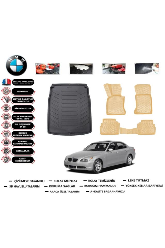Bmw 5 serisi E60 2009 Model Bagaj Havuzu+Araca Özel Bej Paspas Takımı Flex