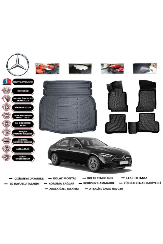 Mercedes C Serisi W205 2020 Model Plastik Setli Bagaj Havuzu Araca Özel Paspas Takımı Prrox