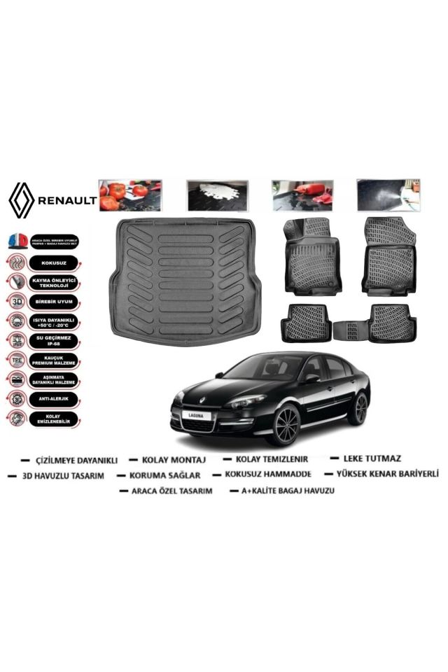Renault Laguna 3 2015 Model Bagaj Havuzu Araca Özel Paspas Takımı Flex