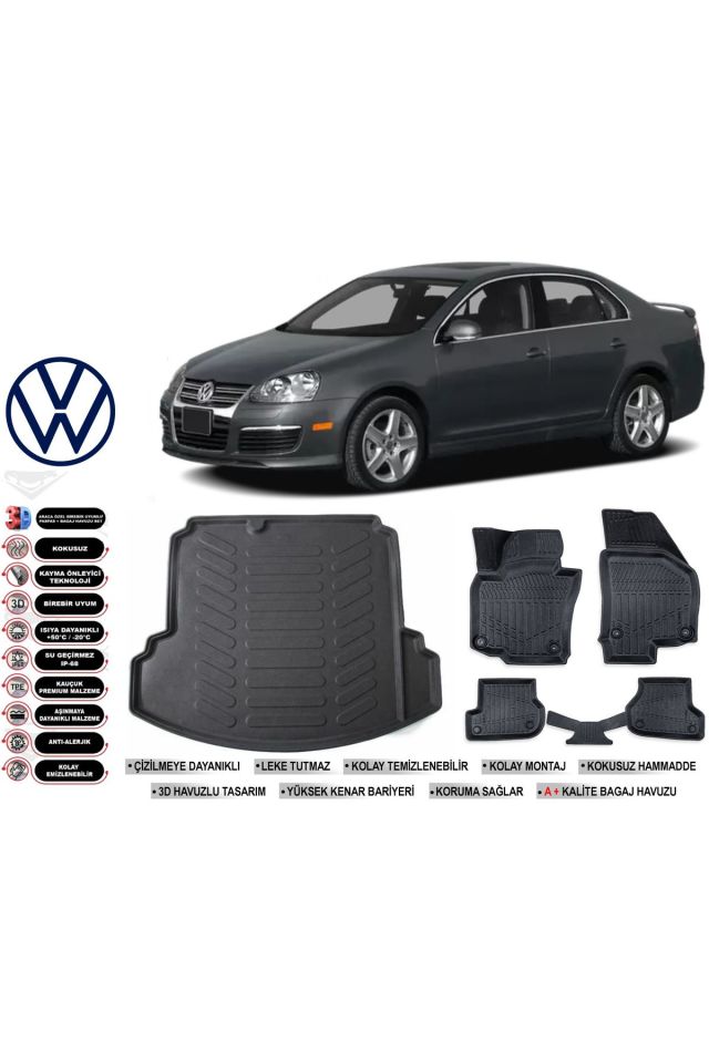 Volkswagen Jetta 2005 Model Bagaj Havuzu Araca Özel Siyah Havuzlu Paspas Takımı Sett