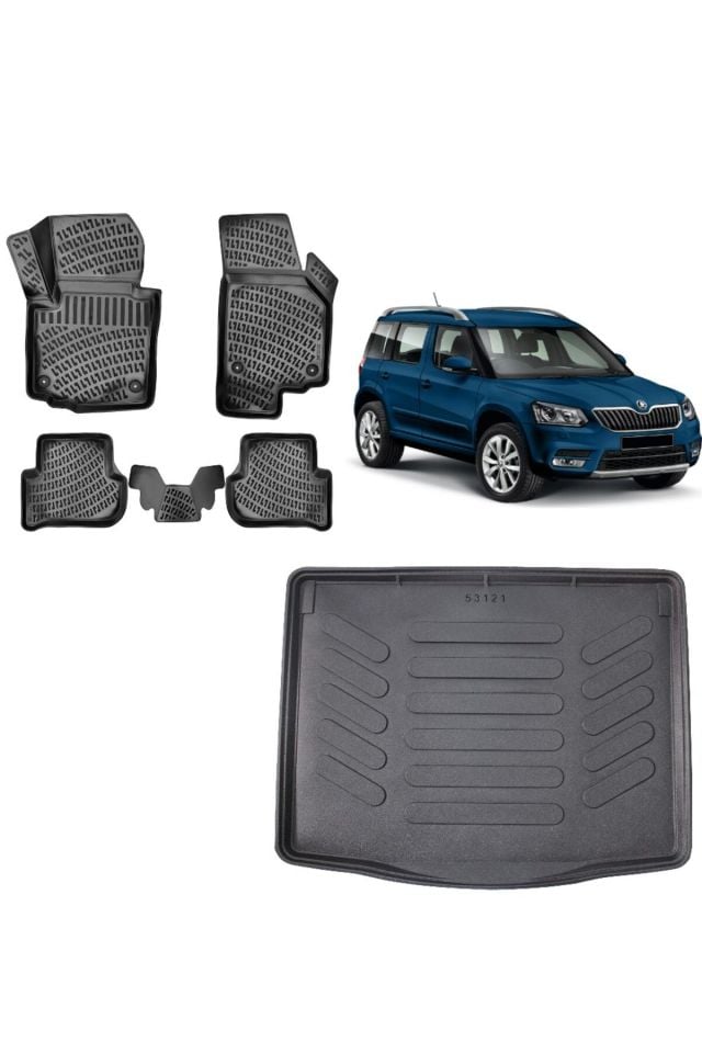 Skoda Yeti 2014 Model 3D Bagaj Havuzu+3D Havuzlu Araca Özel Paspas Takımı