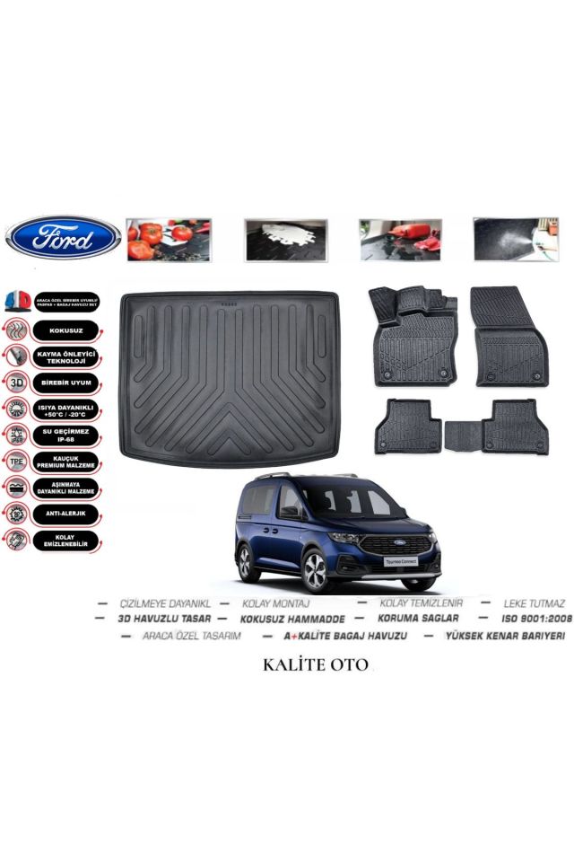 Ford Tourneo Connect 2023 Ve Sonrası 3D Bagaj Havuzu+4D Havuzlu Paspas Setiii