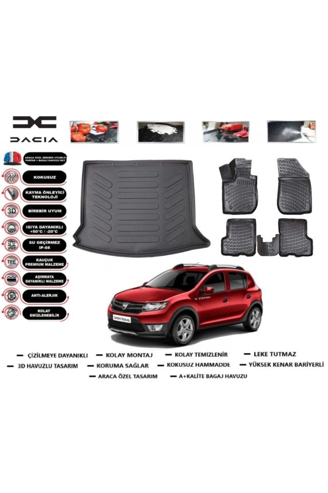 Dacia Sandero 2014 Model Bagaj Havuzu Araca Özel Paspas Takımı Prrox