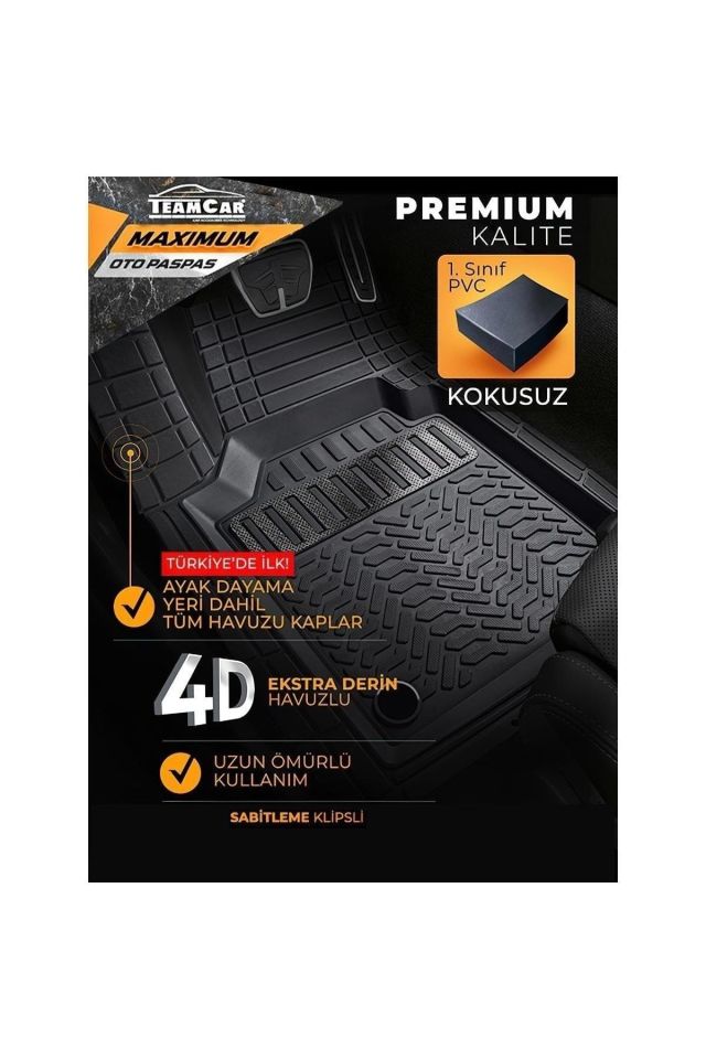 Focus 3.5 Sedan 2014-2018 3d Bagaj Havuzu+3d Maximum Siyah Havuzlu Paspas Gri Kromajlı