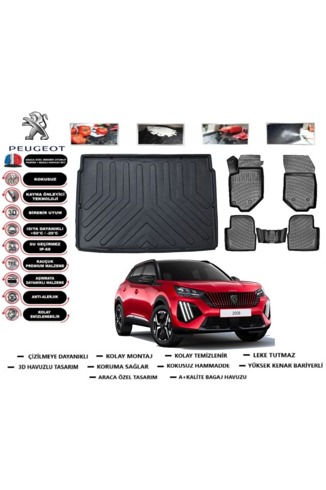 Peugeot 2008 Elektrikli 2021 Model Üst Bagaj Havuzu Araca Özel Paspas Takımı Prrox
