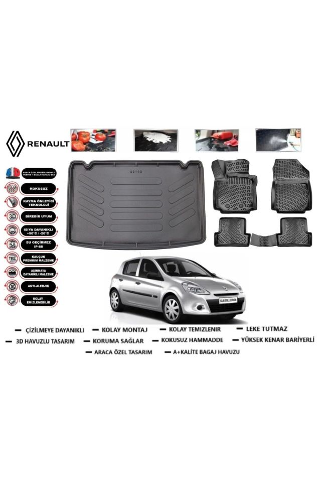 Renault Clio 3 HB 2011 Model Kancalı Bagaj Havuzu Araca Özel Paspas Takımı Prrox