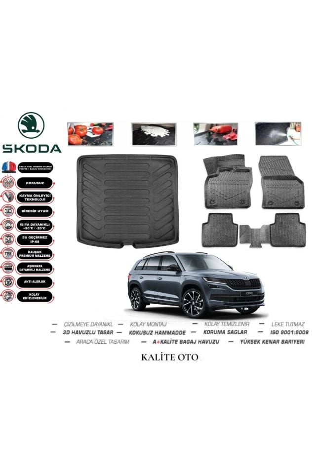 Skoda Kodiaq 2016 Ve Sonrası 3D Bagaj Havuzu+4D Havuzlu Paspas Seti