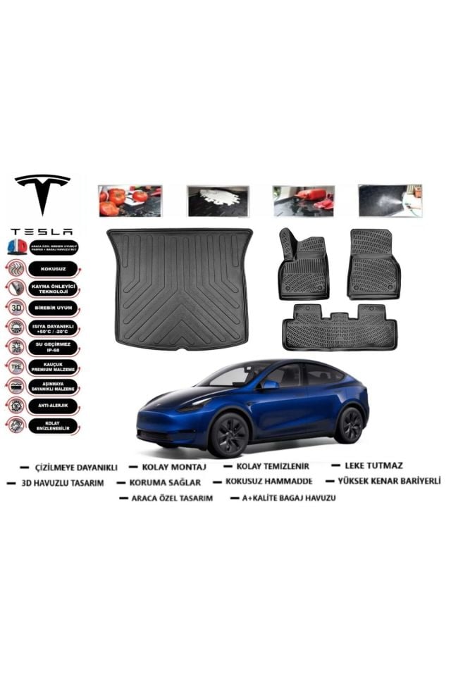 Tesla Model Y 2024 Model Bagaj Havuzu Araca Özel Paspas Takımı Prrox