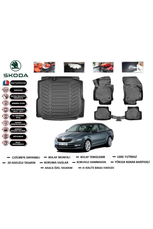 Skoda Octavia 2015 Model Bagaj Havuzu Araca Özel Paspas Takımı Prrox