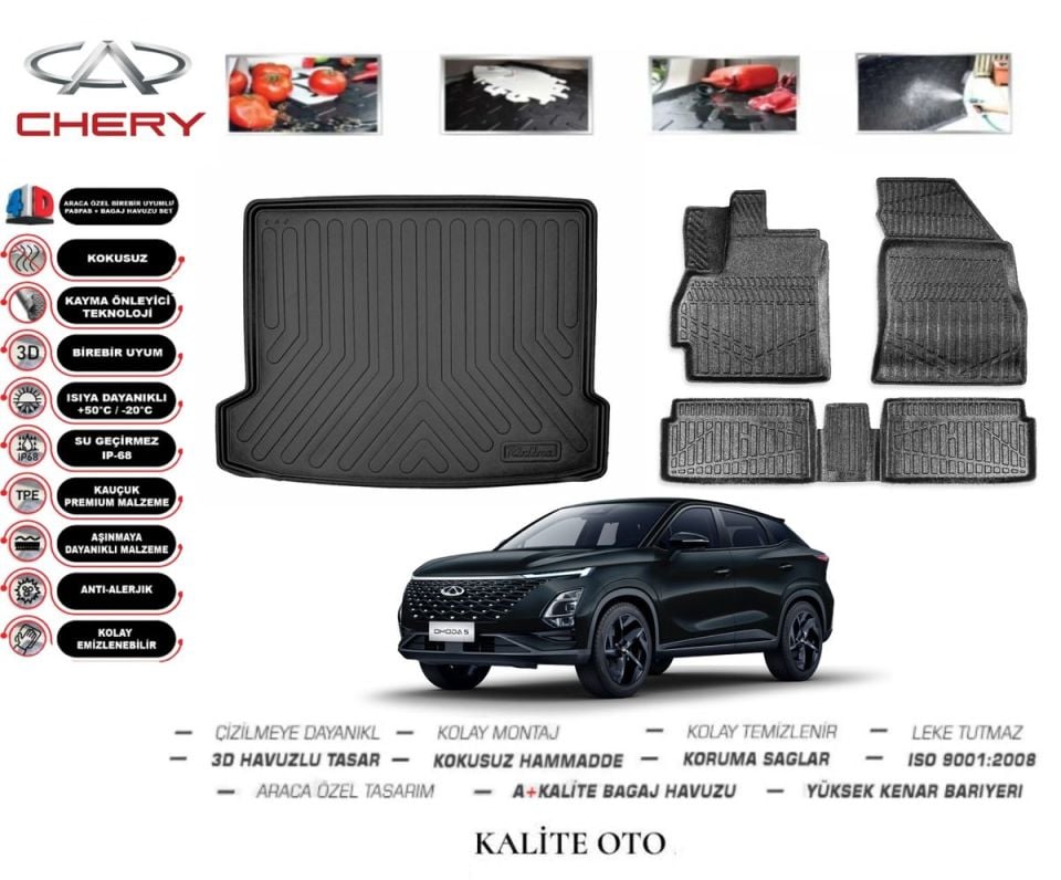 Chery FX 2022 Ve Sonrası 3D Bagaj Havuzu+4D Havuzlu Paspas Seti