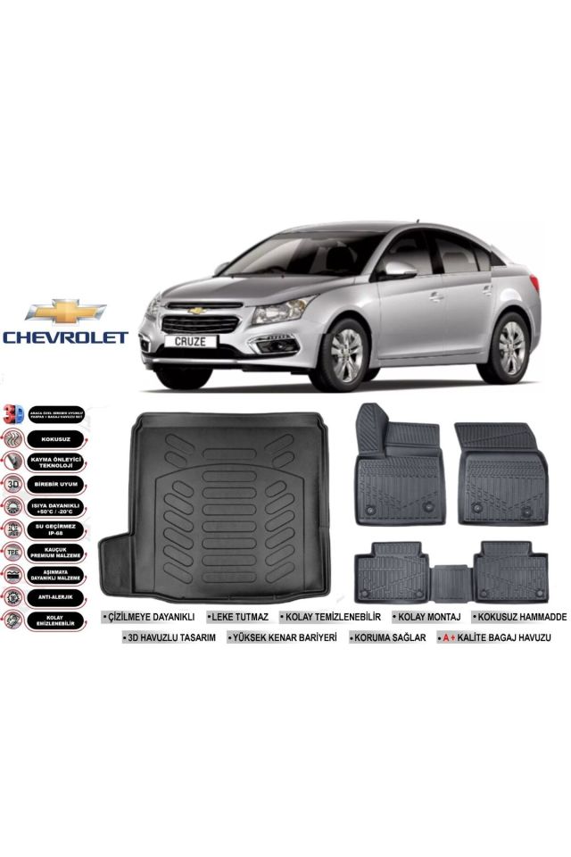Chevrolet Cruze Sedan 2016 Model Sol Kulak Bagaj Havuzu Araca Özel Siyah Havuzlu Paspas Takımı Sett