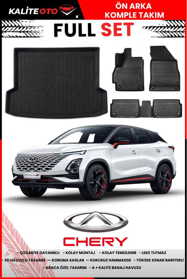 Chery FX 2022 Ve Sonrası 3D Bagaj Havuzu+4D Havuzlu Paspas Seti