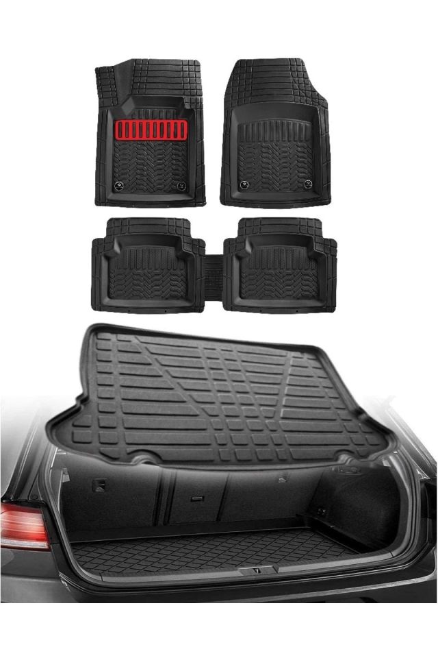 Honda City 2009 - 2013 3d Bagaj Havuzu+3d Maximum Siyah Havuzlu Paspas Kırmızı Kromajlı