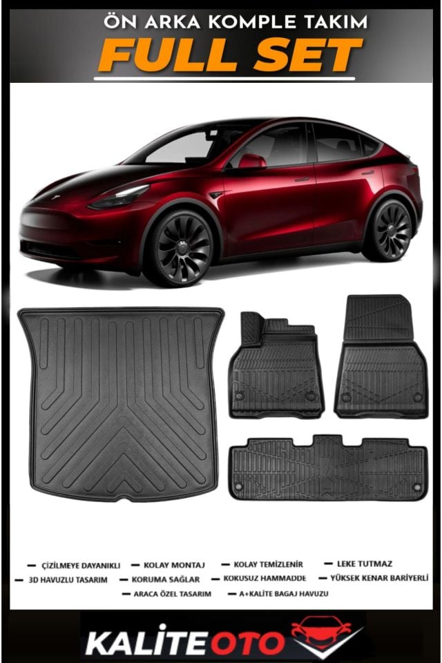 Tesla Model Y Bagaj Havuzu+4.5D Havuzlu Paspas Seti 2020 Model