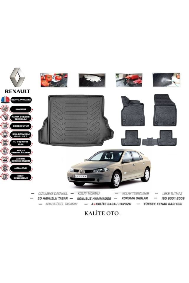 Renault Laguna 2 3D Bagaj Havuzu+4D Havuzlu Paspas Seti