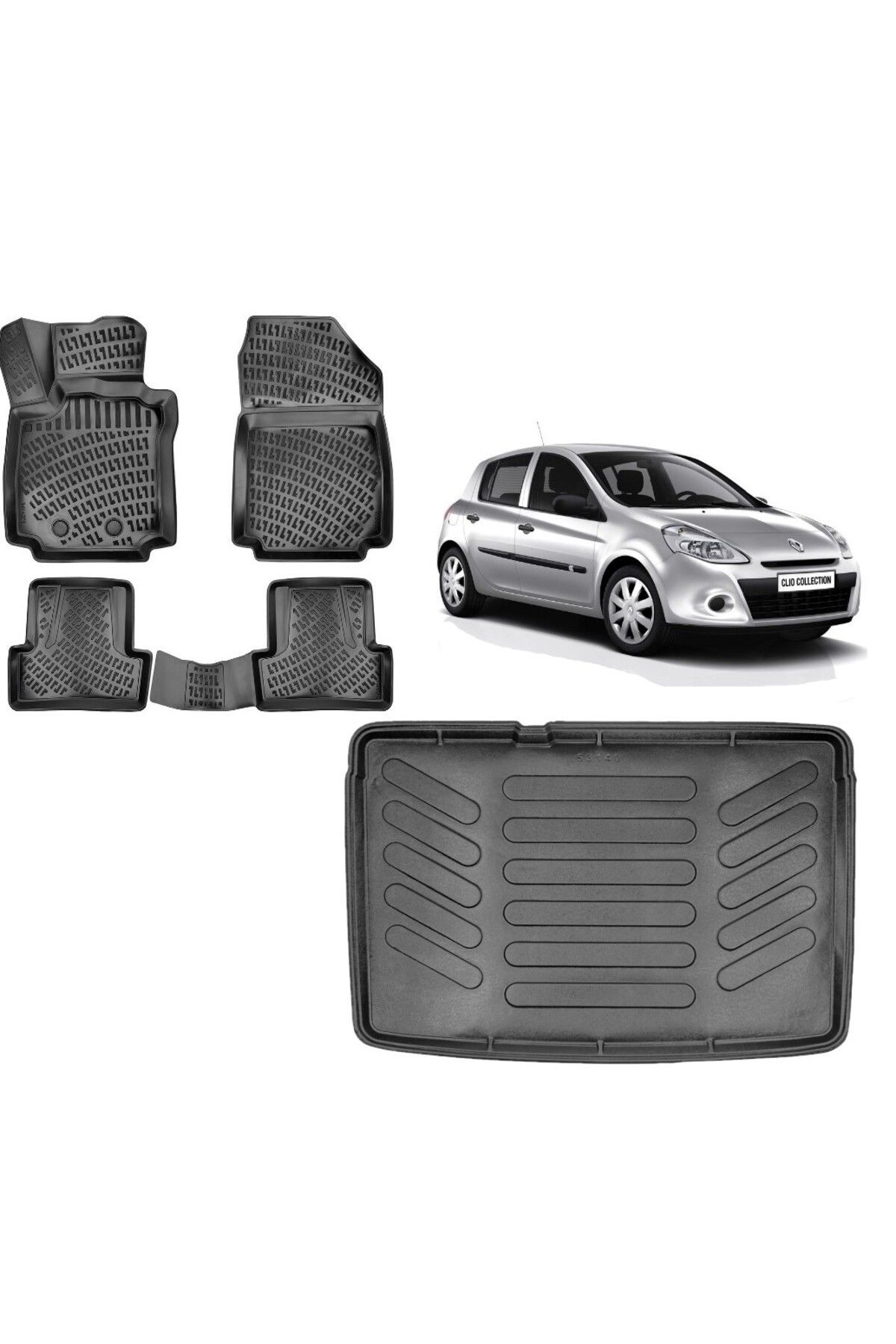 Renault Clio 3 2007 Model Kancasız Bagaj Havuzu+3D Havuzlu Araca Özel Paspas Takımı